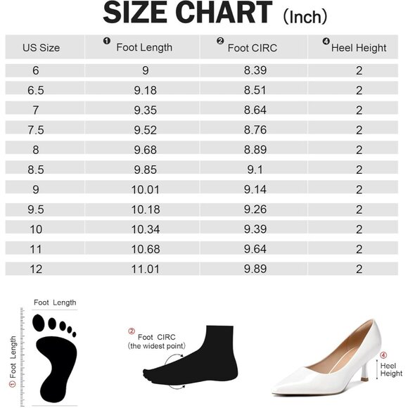 Women's White Patent Pumps 2 inch Kitten Heel Pointed Toe Low Heel Dress Shoes - Picture 7 of 7